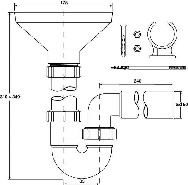 Сифон пластиковий для бойлера McALPINE 1 1/2x50 (5036484010032) трубний ...