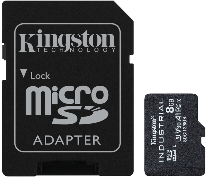 Карта пам'яті Kingston microSDHC 8GB Industrial Class 10 UHS-I V30 A1 + SD-адаптер (SDCIT2/8GB) - зображення 1