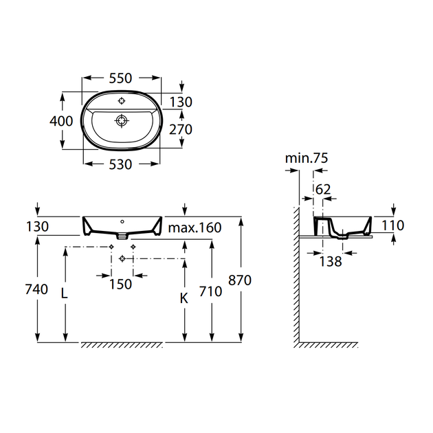 Умивальник накладний ROCA GAP 550x400x130мм овальний білий A3270Y0000 - зображення 2