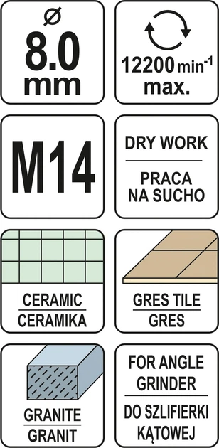 Wiertło koronowe diamentowe do gresu i ceramiki YATO 8 mm — M14 YT-60442 (5906083048173) - obraz 4