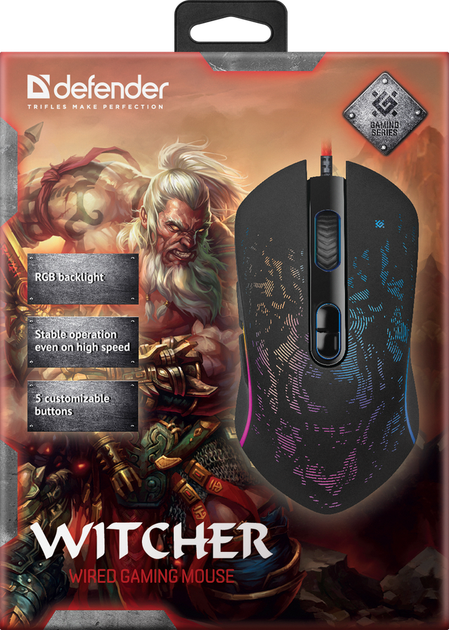 Mysz Defender Witcher GM-990 RGB USB Black (4714033529907) - Zdjęcie 4 Mysz Defender Witcher GM-990 RGB USB Black (4714033529907) - obraz 4