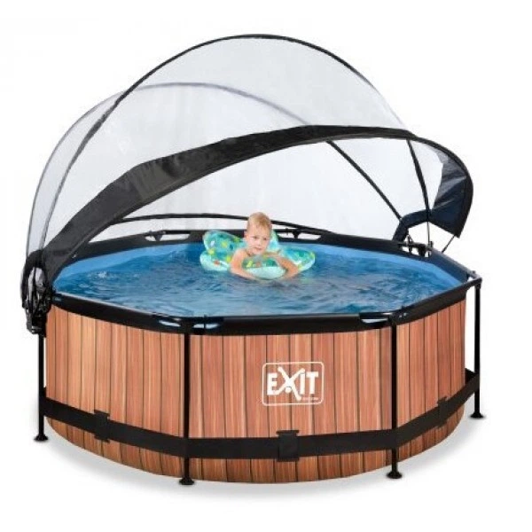 Бассейн каркасный Exit Toys EXIT 244 х 76 см / 2780 л Коричневый с отделкой под дерево круглый с куполом + насос 20 Вт - изображение 6