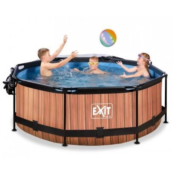 Бассейн каркасный Exit Toys EXIT 244 х 76 см / 2780 л Коричневый с отделкой под дерево круглый с куполом + насос 20 Вт - изображение 7