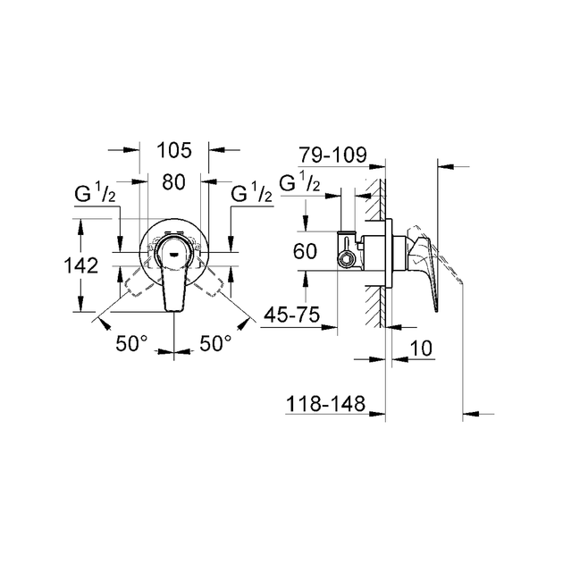 Смеситель скрытого монтажа Grohe Bau Edge 29046000 - изображение 2