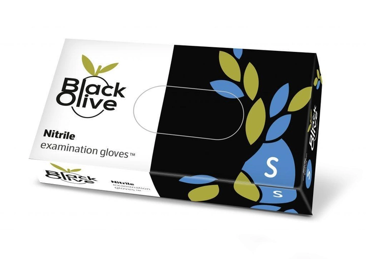 Рукавички медичні оглядові нітрилові нестерильні Black Olive, 100 шт/уп, S - зображення 1