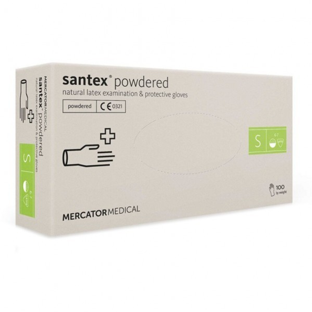 Латексные перчатки с пудрой S 240 мм для медицинских и хозяйственных работ santex powdered - изображение 1