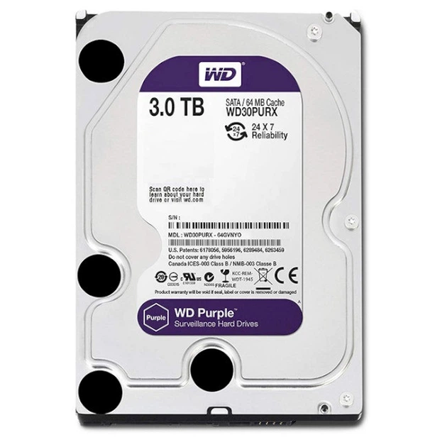 Жесткий диск 3.5" 3Tb Western Digital Purple, SATA3, 64Mb, IntelliPower (WD30PURX) (Ref) - Фото 1 Жесткий диск 3.5" 3Tb Western Digital Purple, SATA3, 64Mb, IntelliPower (WD30PURX) (Ref) - изображение 1