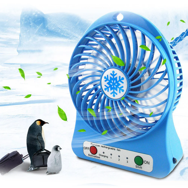 Портативный мини вентилятор от батареи Portable Mini Fan Настольный Синий - изображение 2