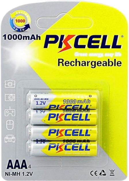  PkCell 1.2V AAA 1000 мАч NiMH Rechargeable Battery 4 шт (PC .