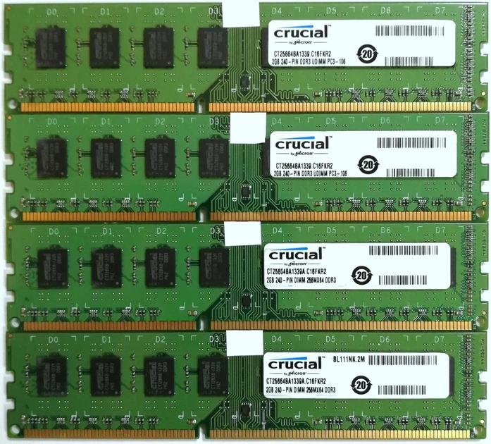 Комплект оперативной памяти Crucial DDR3 8Gb (4*2Gb) 1333MHz PC3