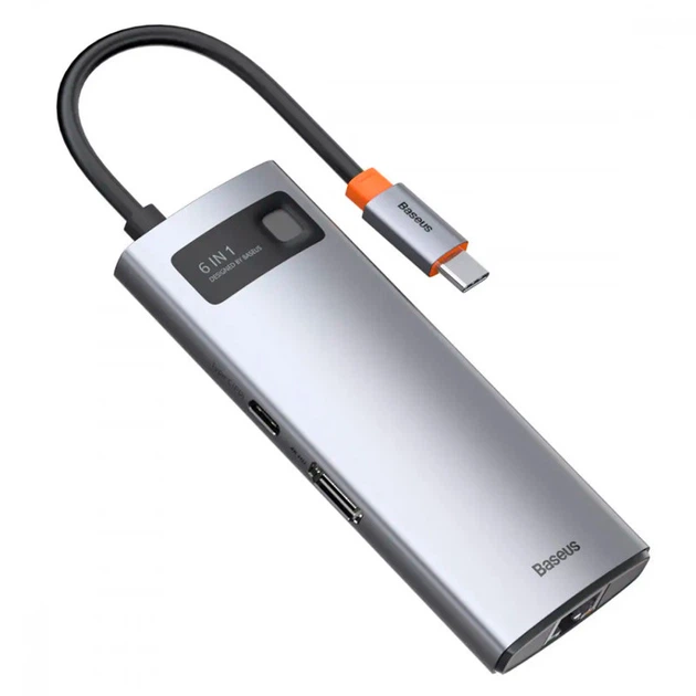 HUB адаптер USB BASEUS Type-C Metal Gleam Series 6-in-1 Multifunctional Docking Station 3USB, HDMI, Type-C, 100W PD, LAN переходник хаб (CAHUB-CW0G) - Фото 1 HUB адаптер USB BASEUS Type-C Metal Gleam Series 6-in-1 Multifunctional Docking Station 3USB, HDMI, Type-C, 100W PD, LAN переходник хаб (CAHUB-CW0G) - изображение 1