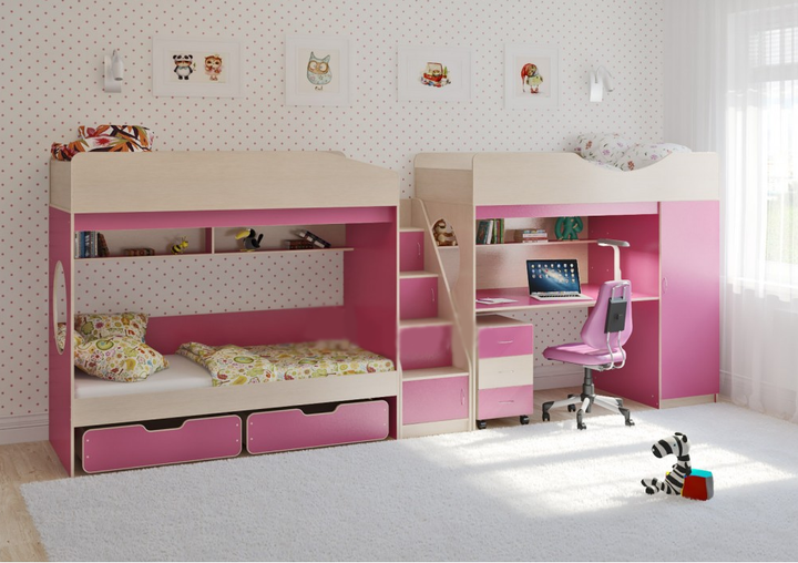 Триярусна ліжко KidsBunkBed K-087 венге світлий 1844×834×1660 мм - зображення 2