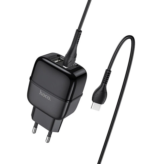 СЗУ HOCO C73A (2USB/2.4 A) + Type-C Чорний - зображення 2