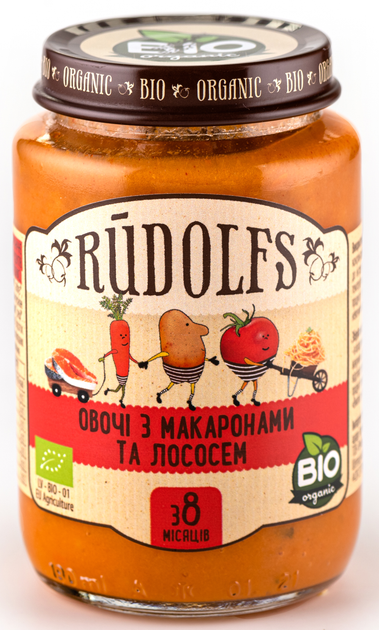 Упаковка пюре органічного Rudolfs Лосось з макаронами й овочами 190 г х 6 шт. (14751017941789) - зображення 2