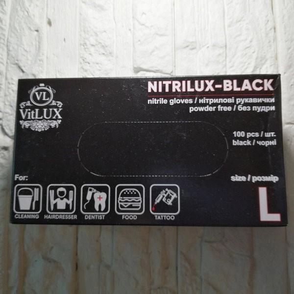 Рукавички в нітрилові та чьорному кольорі VitLUX Nitrilux 100 шт/уп L - зображення 1