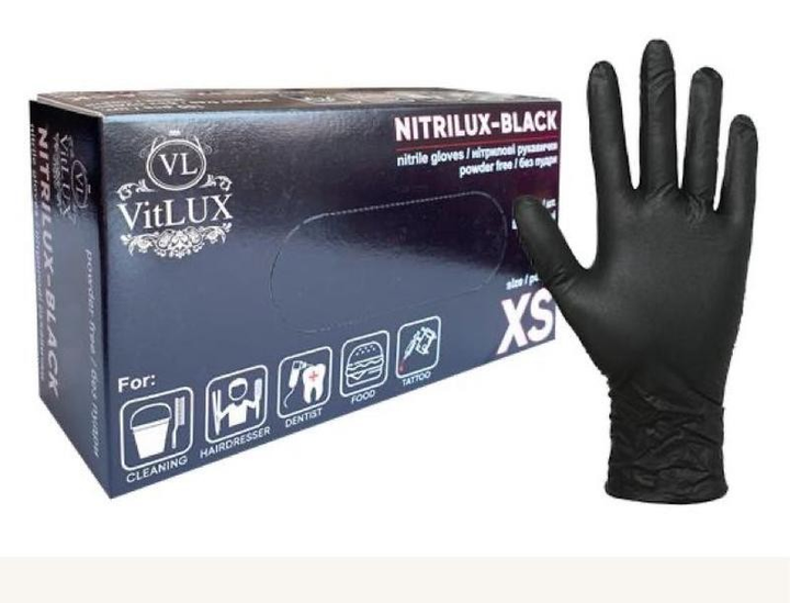 Нитриловые чёрные перчатки VitLUX Nitrilux 100 шт/уп XS - изображение 1