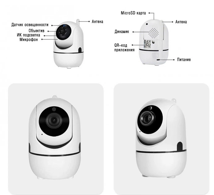 Беспроводная 1080P WiFi радионяня/видеоняня YCC365 FHD камера видеонаблюдения с датчиком движения, ночным видением microSD Белая (355246689) - изображение 4