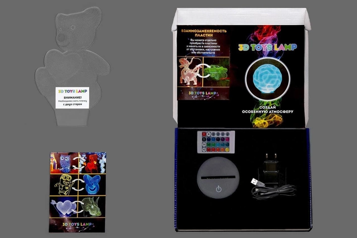 3D ночник "Единорог 3" (УВЕЛИЧЕННОЕ ИЗОБРАЖЕНИЕ) подарочная упаковка + 16 цветов + пульт ДУ + сетевой адаптер + батарейки (3ААА)  3DTOYSLAMP 