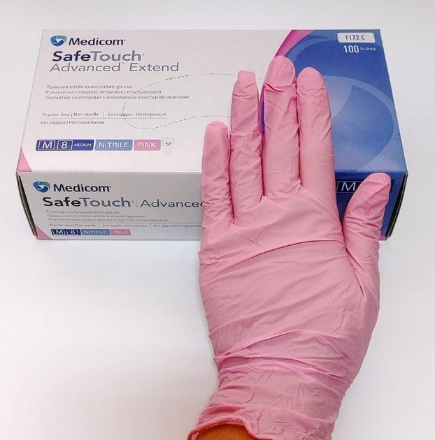 Перчатки нитриловые Medicom SoftTouch розовые одноразовые смотровые размер М 100 штук 50 пар - зображення 1