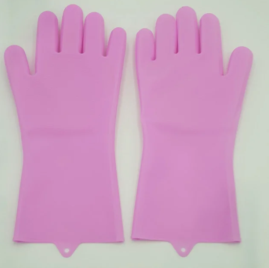 Перчатки с губкой-щеткой для уборки и мытья посуды Kitchen Gloves 5511 Розовый - изображение 2