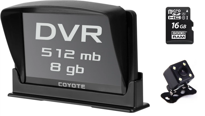 GPS Навигатор Видеорегистратор COYOTE 935 DVR Double Hector 512mb 8gb с картами для грузового и легкового транспорта + Камера заднего вида с подсветкой + Карта памяти 16Gb MicroSD - Фото 1 GPS Навигатор Видеорегистратор COYOTE 935 DVR Double Hector 512mb 8gb с картами для грузового и легкового транспорта + Камера заднего вида с подсветкой + Карта памяти 16Gb MicroSD - изображение 1