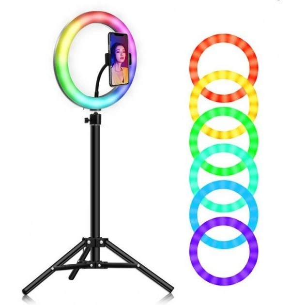 Набор для блогера 2в1 Разноцветная Светодиодная Кольцевая лампа RGB LED 20 см Селфи Лампа для блогеров с держателем для телефона и со штативом 2 метра 10 Ват 15 режимов - Фото 2 Набор для блогера 2в1 Разноцветная Светодиодная Кольцевая лампа RGB LED 20 см Селфи Лампа для блогеров с держателем для телефона и со штативом 2 метра 10 Ват 15 режимов - изображение 2