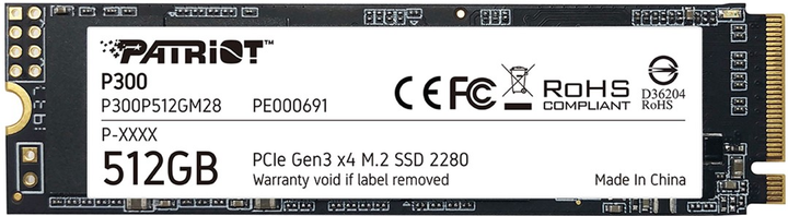 SSD диск Patriot P300 512GB M.2 2280 NVMe PCIe 3.0 x4 3D NAND TLC (P300P512GM28) - изображение 1
