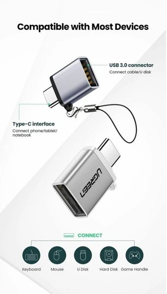 Kabel Ugreen US270 OTG Adapter Type-C 3.1 m - USB 3.0 F Alum. Gray (6957303852833) - obraz 3