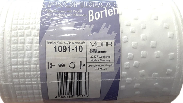 Виниловая бордюрная лента на флизелиновой основе 1091-10 MOHR Германия 0,175х10.05 м фактурные износостойкие под покраску. - изображение 2