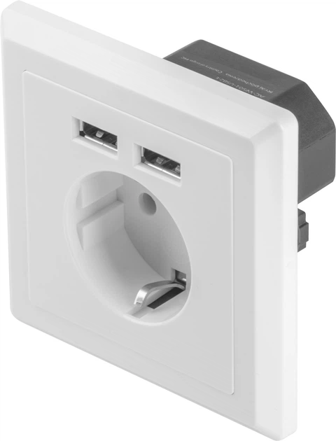 Розетка Lanberg Schuko Socket 2 USB Port 2.1A Біла (AC-WS01-USB2-F) - зображення 2