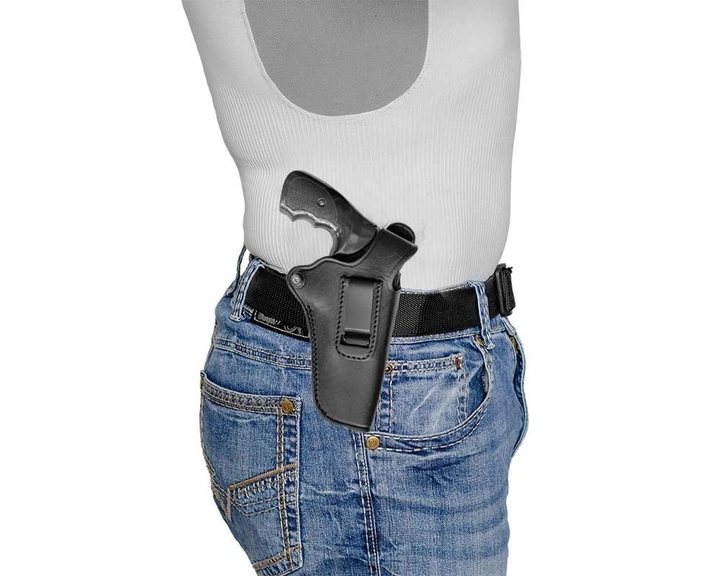 Подплечная, поясная, внутрибрючная кожаная кобура A-LINE для револьвера черная (3КУ3 Альфа440) - изображение 5