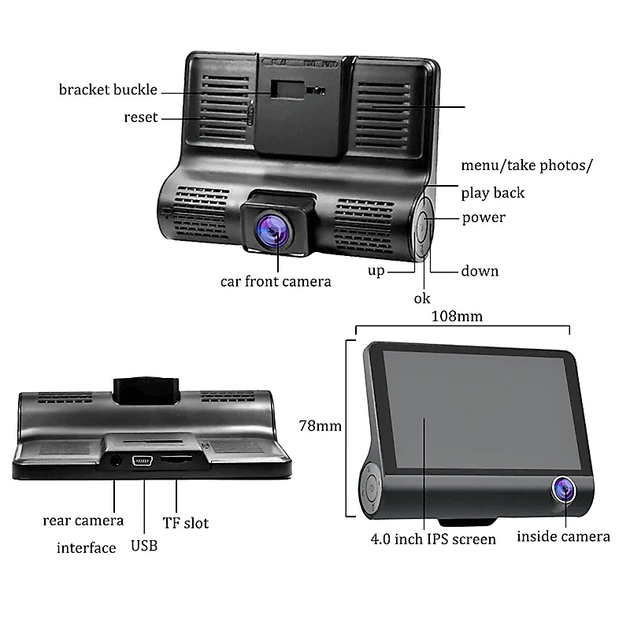 Відеореєстратор 3.5" Full HD 3 камери DVR SD319 з виносною камерою заднього виду - зображення 9