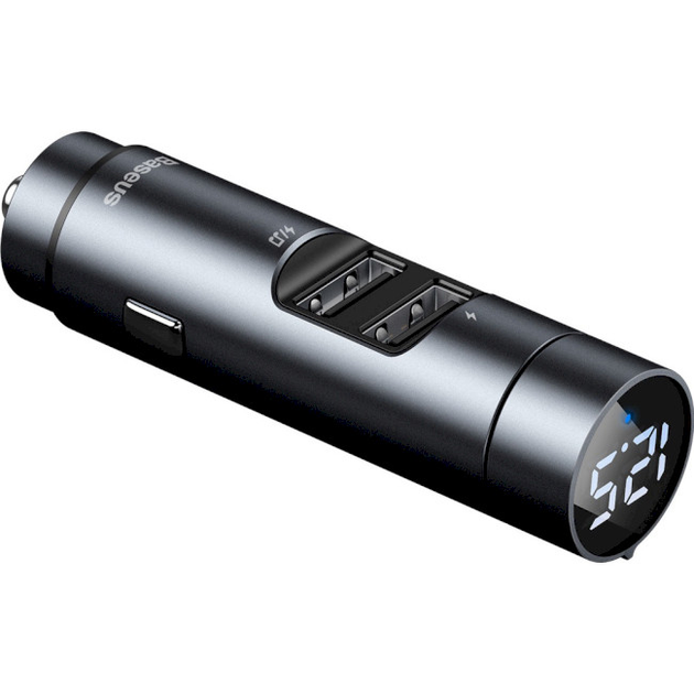 Автомобильный FM-трансмиттер (FM-модулятор) Baseus Energy Column (BS-01) Bluetooth 5.0 MP3 c функцией зарядного устройства 2-USB (3.1А) и вольтметром, тёмно-серый (CCNLZ-0G) - изображение 3
