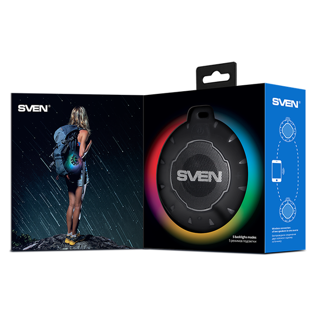 Колонка SVEN PS-95 Black (7 Вт, Waterproof (IPx7), TWS, Bluetooth, 1000мА*ч) - Фото 11 Колонка SVEN PS-95 Black (7 Вт, Waterproof (IPx7), TWS, Bluetooth, 1000мА*ч) - изображение 11