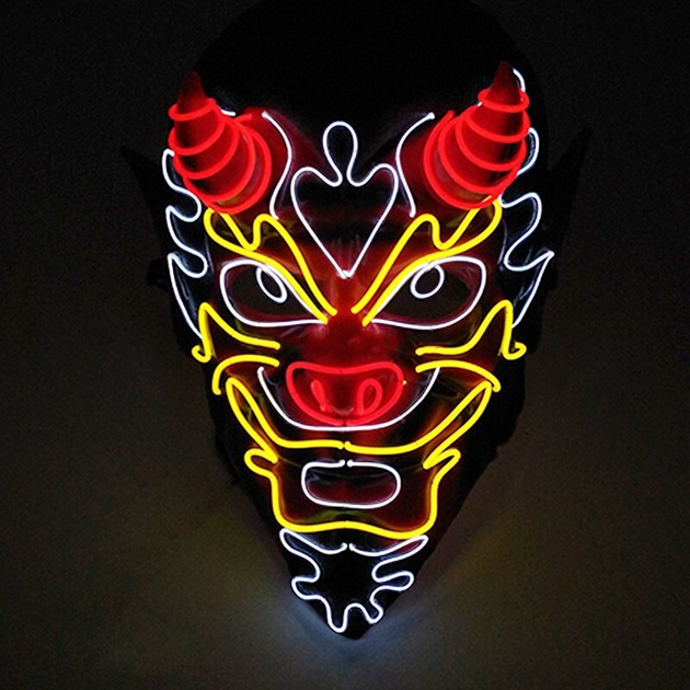 Светящаяся маска Led Mask Devil неоновая маска с подсветкой в виде ...