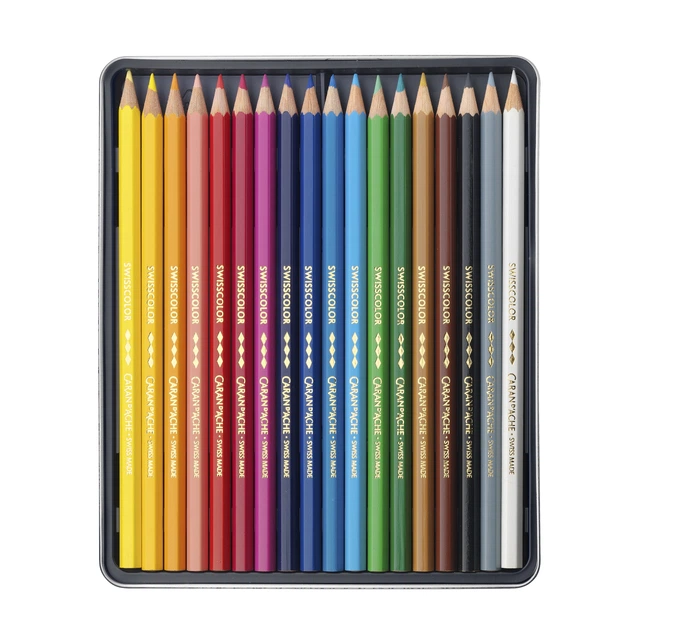 Набір Водостійких Олівців Caran d'Ache Swisscolor Металевий бокс, 18 кольорів (7630002342575) - Фото 2 Набір Водостійких Олівців Caran d'Ache Swisscolor Металевий бокс, 18 кольорів (7630002342575) - изображение 2