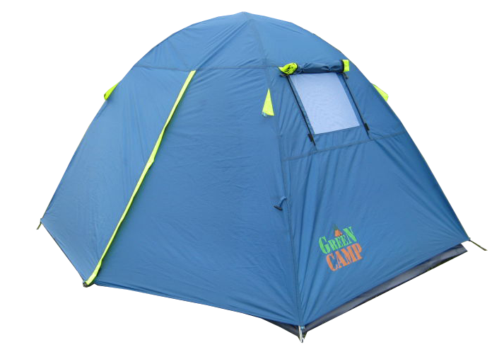 Палатка 2-х местная синяя для туризма двухслойная Green Camp с тамбуром - изображение 3