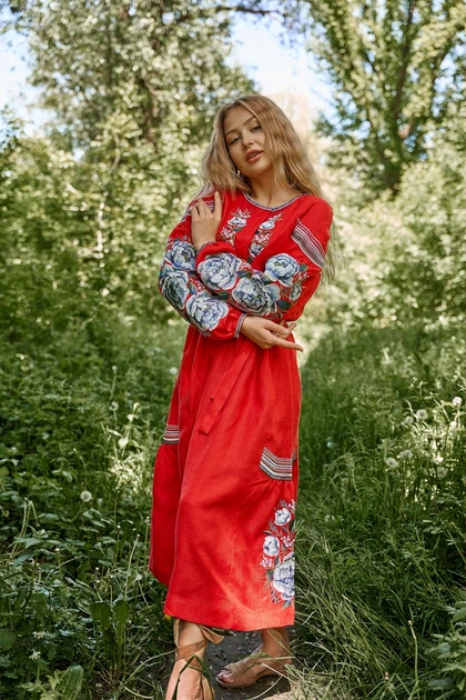 Платье-вышиванка Vyshyvanka "Вышивка гладью Пион" 54 Красное 4531-миди - Фото 2 Платье-вышиванка Vyshyvanka "Вышивка гладью Пион" 54 Красное 4531-миди - изображение 2