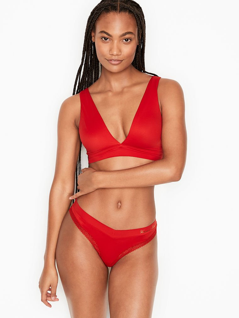 Red Zip Front Plunge Bikini Top