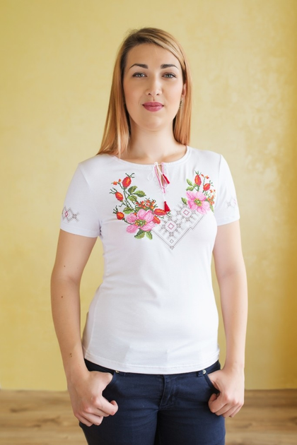 Жіноча вишита футболка Podolyanka Шипшина 3XL Біла – Брендовая одежда ...