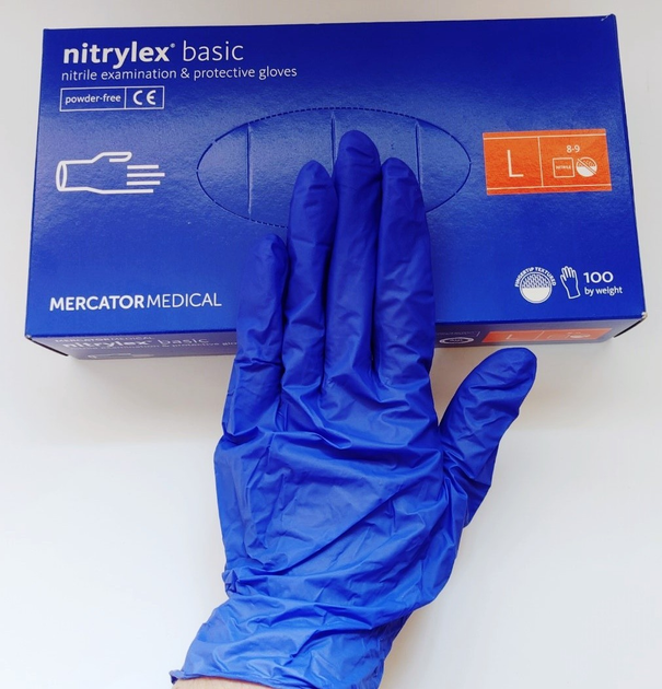 Перчатки нитриловые Mercator Medical Nitrylex basic голубые одноразовые смотровые размер L - изображение 1