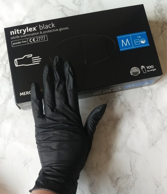Перчатки нитриловые Mercator Medical Nitrylex basic черные одноразовые смотровые размер М - изображение 1