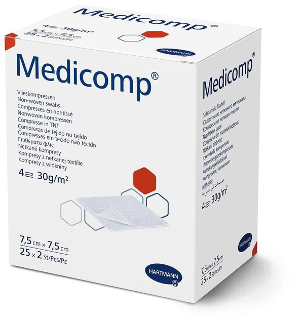 Салфетка из нетканого материала Medicomp 7,5см х 7,5см 2шт - изображение 1