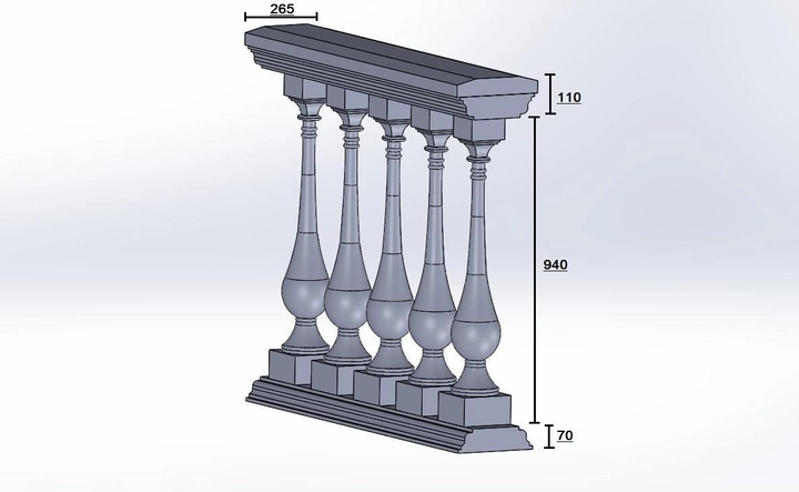 Балюстрада из бетонных балясин Classic elongated 1000 мм х 1120 мм серая - изображение 2