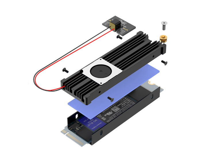 Радиатор активного охлаждения алюминиевый Rocketek Для M2 SSD до 2280 Черный (1009-944-00) - изображение 2