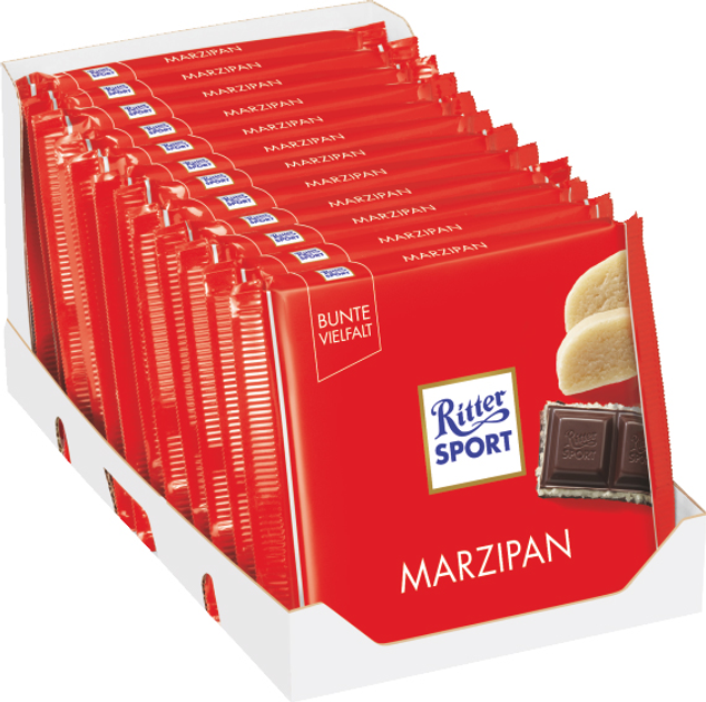 Упаковка темного шоколада Ritter Sport с начинкой марципан 12 шт х 100 ...