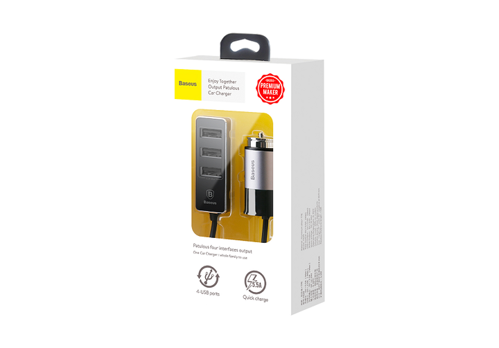 Адаптер автомобільний BASEUS CCTON-0G 4USB, 5.5 A, сірий - зображення 8