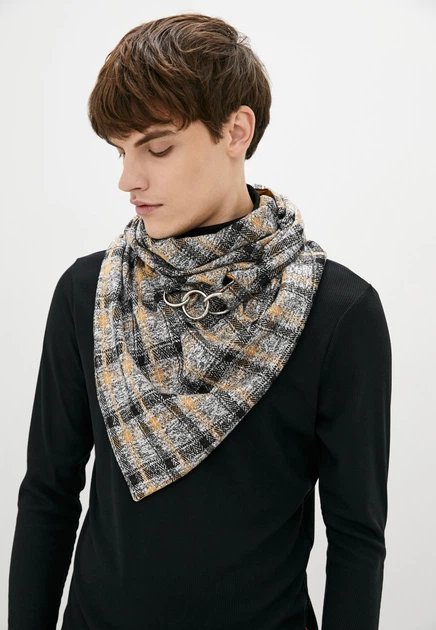 Шарф "Едінбург" великий MyScarf теплий сірий з жовтою кліткою, застібка-кільця - зображення 4