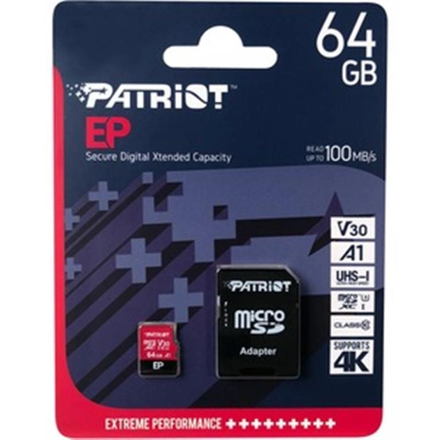 4K Videoaufnahmen Patriot Memory PEF64GEP31MCX 64 GB EP A1 V30 microSD Karte SDXC für Android Handys und Tablets 