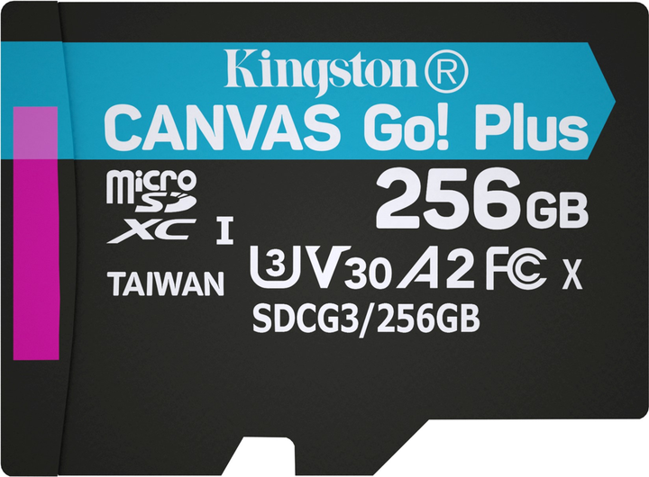 Карта памяти Kingston MicroSDXC 256GB Canvas Go! Plus Class 10 UHS-I U3 V30 A2 + SD-адаптер (SDCG3/256GB) - изображение 2